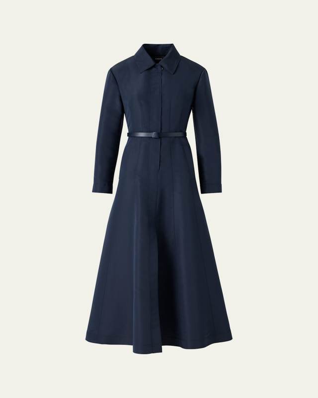 Ottoman Silk Belted A-Line Midi Shirtdress